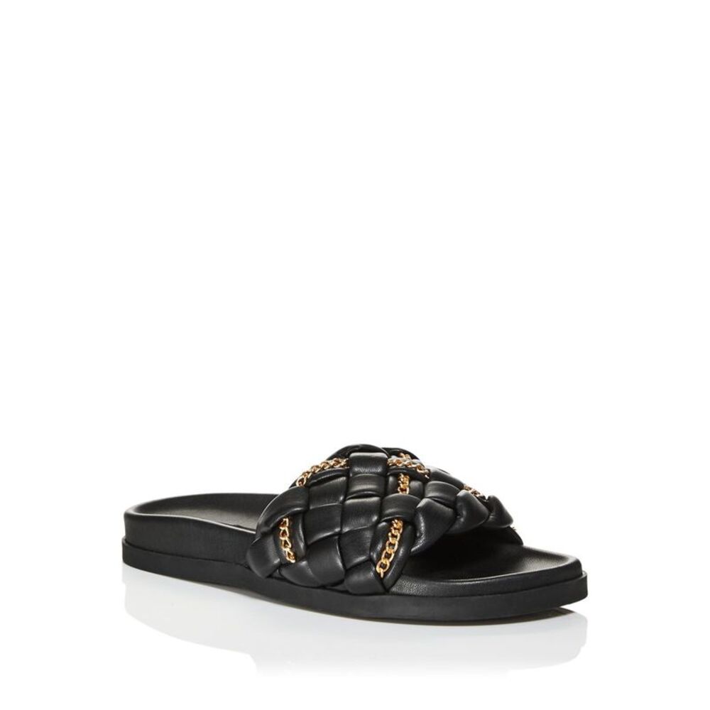 AQUA Womens Black Chain Sofia Round Toe Platform Slip On Slide Sandals Shoes 7 M